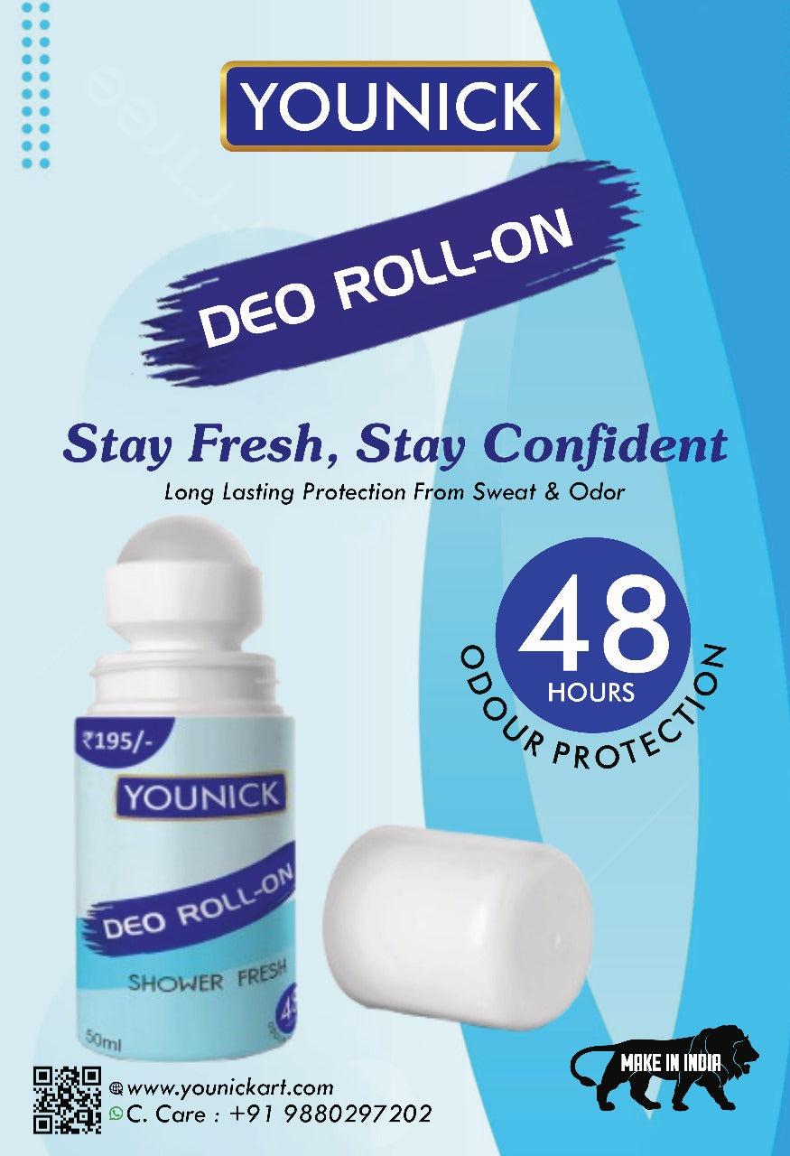 YOUNICK Deo Roll-On Shower Fresh 50ml – Long-Lasting Freshness & Odor Protection