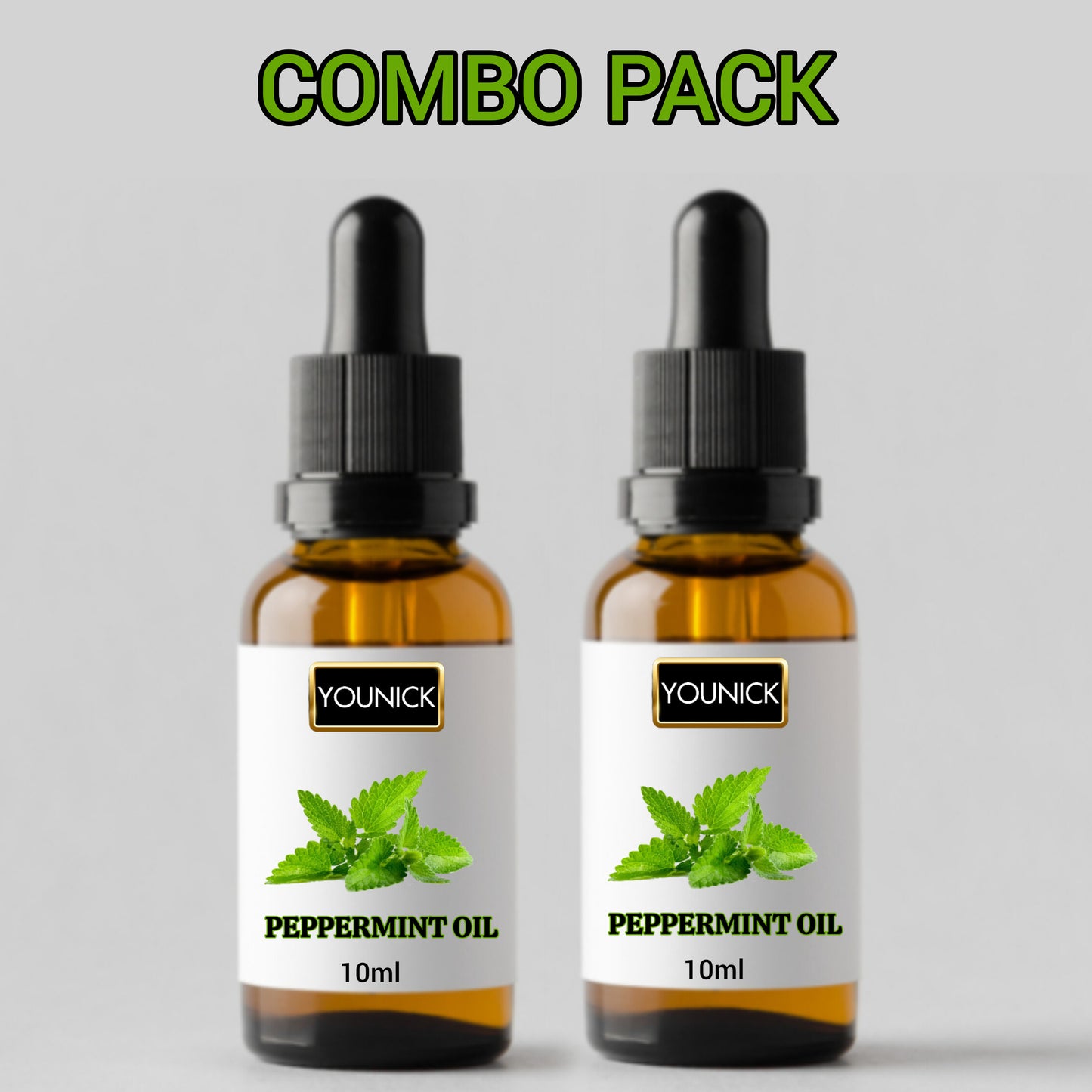 YOUNICK 100% Pure Peppermint Essential Oil Combo β (Pack of 2) 10ml Each with Dropper | Cold & Congestion Relief | Aromatherapy | Muscle & Joint Pain | Hair & Skin Care