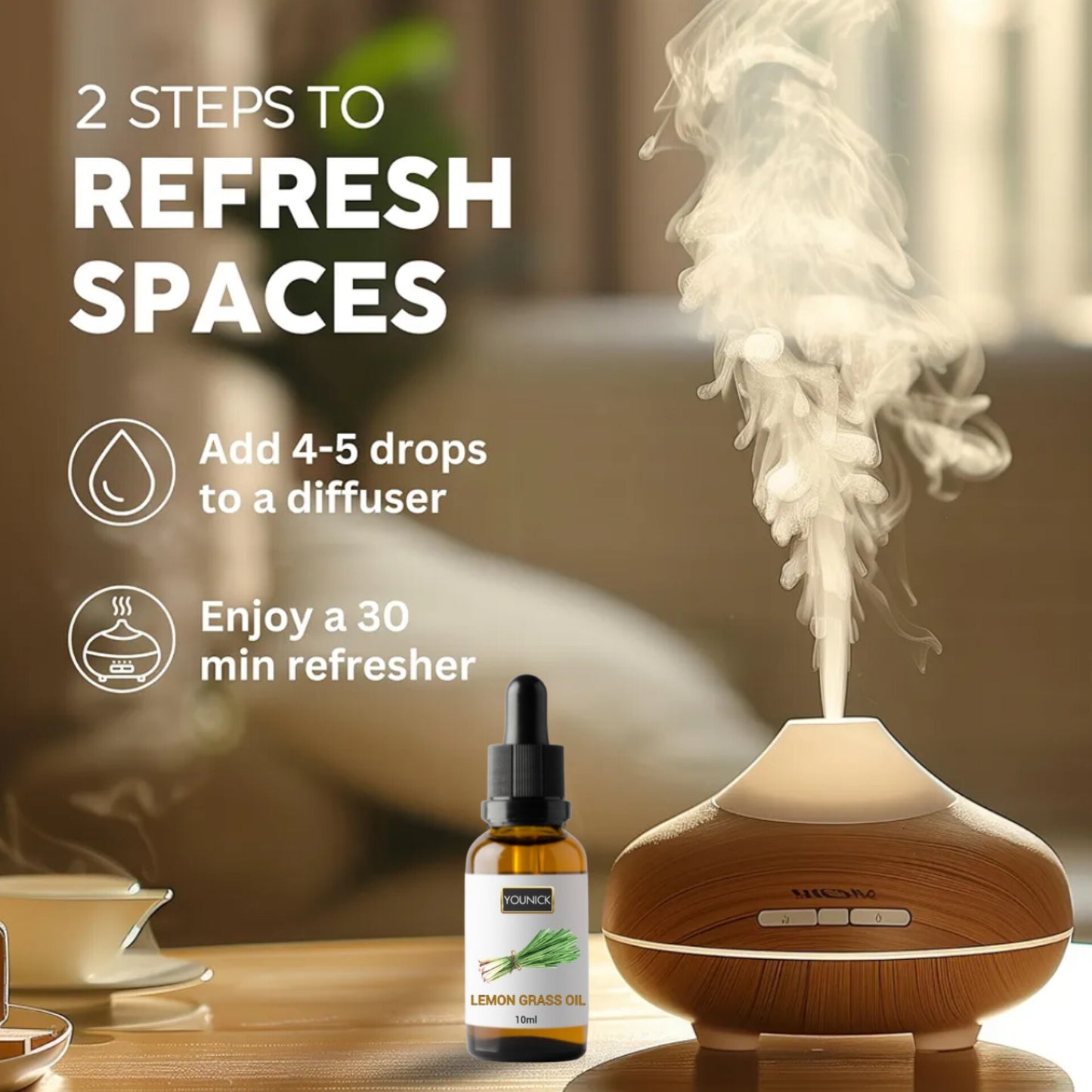 YOUNICK Lemongrass Essential Oil – 10ml | Deep Cleansing, Hair & Scalp Care, Stress Relief & Aromatherapy