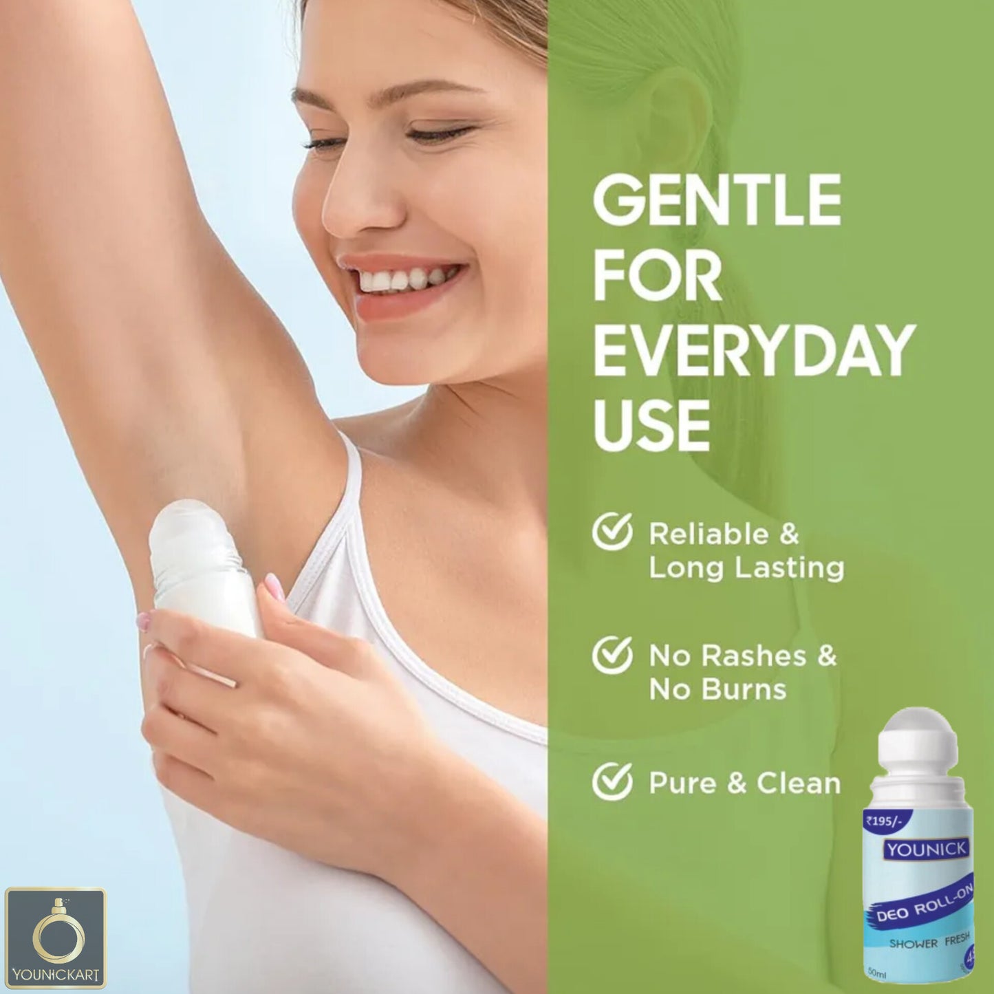 YOUNICK Deo Roll-On Shower Fresh 50ml – Long-Lasting Freshness & Odor Protection