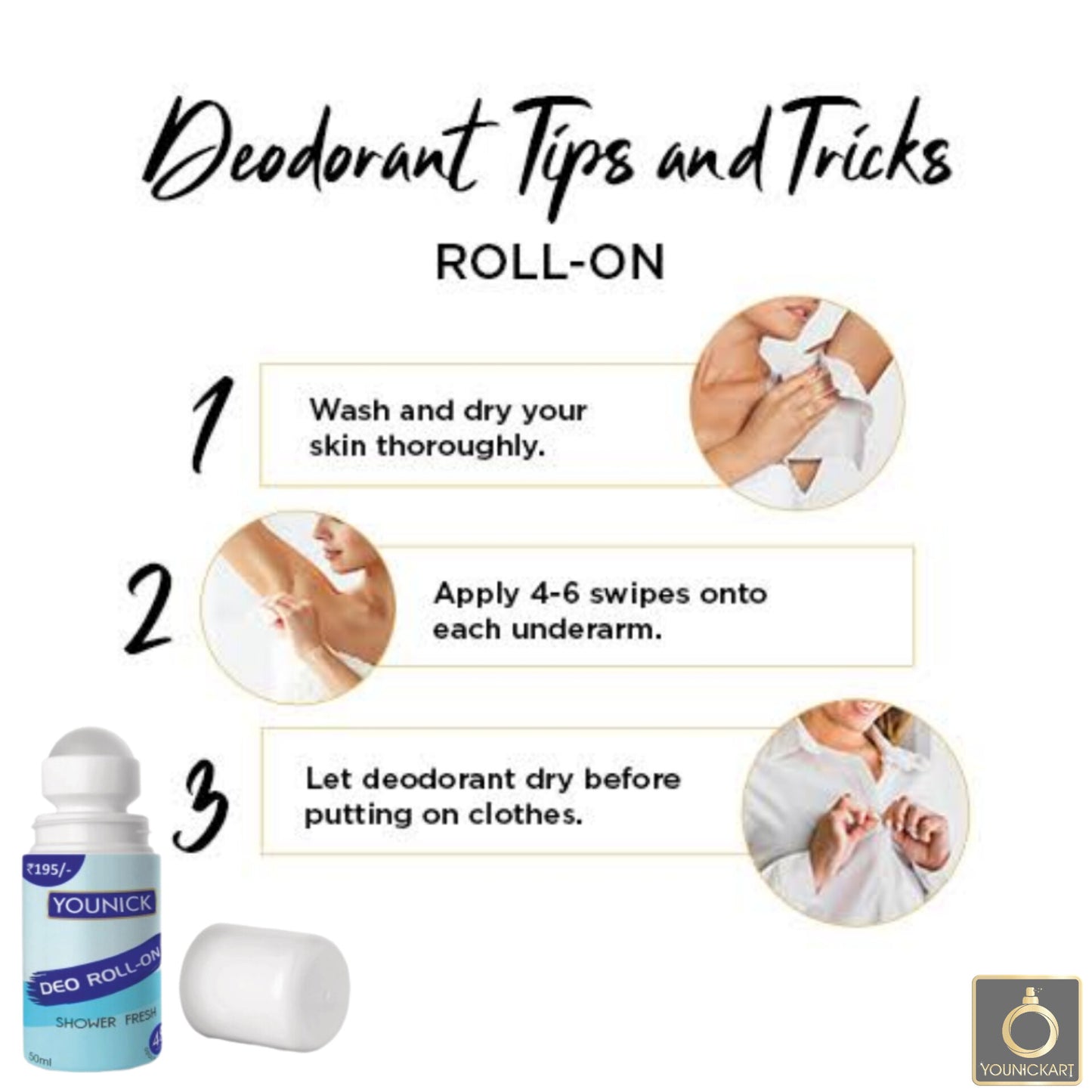 YOUNICK Deo Roll-On Shower Fresh 50ml – Long-Lasting Freshness & Odor Protection