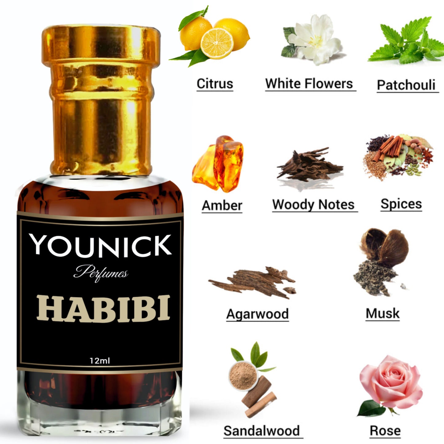 HABIBI ATTAR BY YOUNICK (6ML/12ML) - PREMIUM BLEND OF OUD, AMBER & FLORAL NOTES