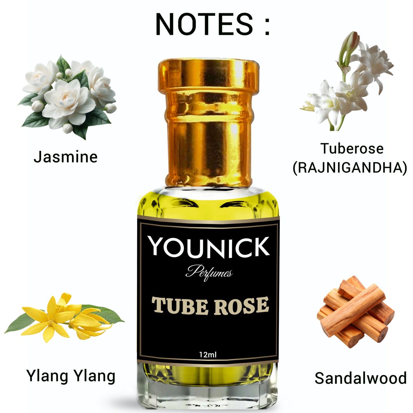 YOUNICK Tuberose (Rajnigandha) Attar 6ml/12ml | Non-Alcoholic | Luxurious & Sensual Floral Scent