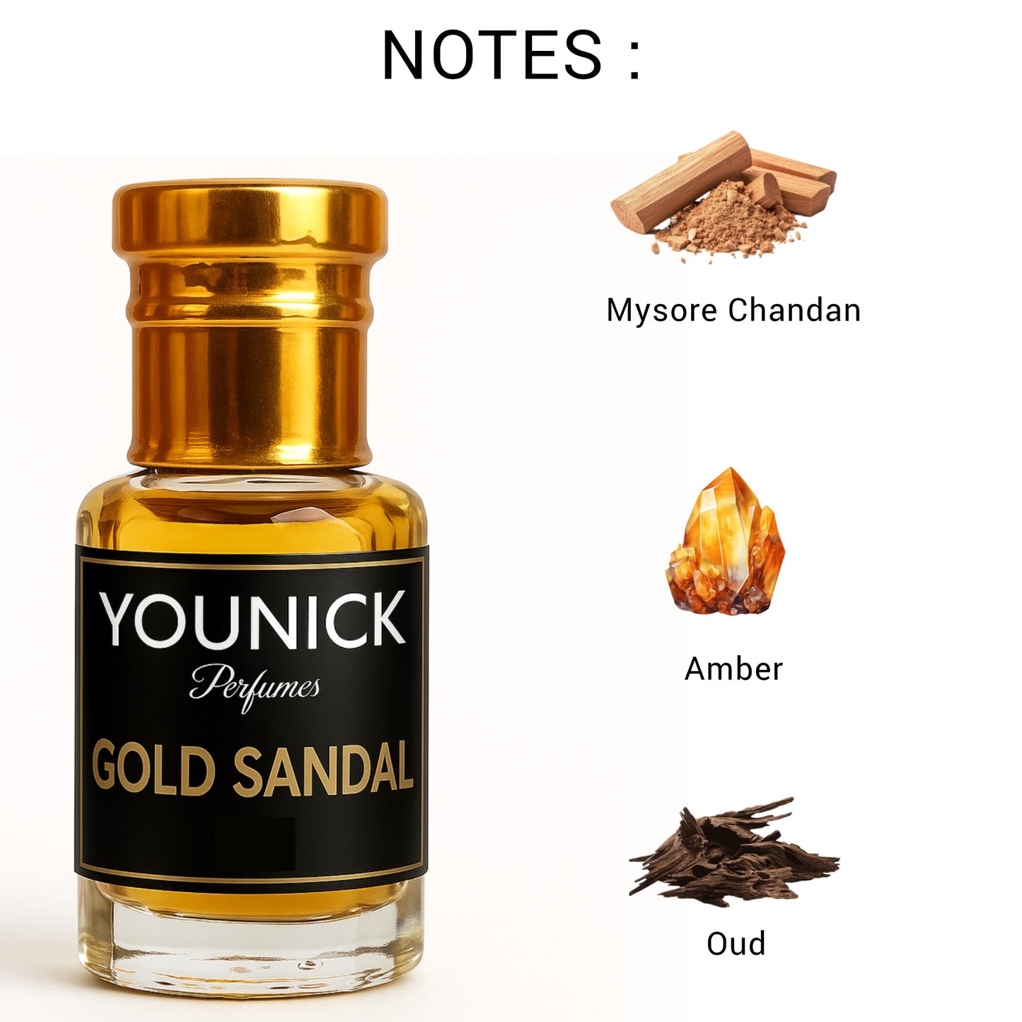 Gold Sandal Attar by YOUNICK Perfumes | Royal Mysore Chandan Blend | 6ml / 12ml
