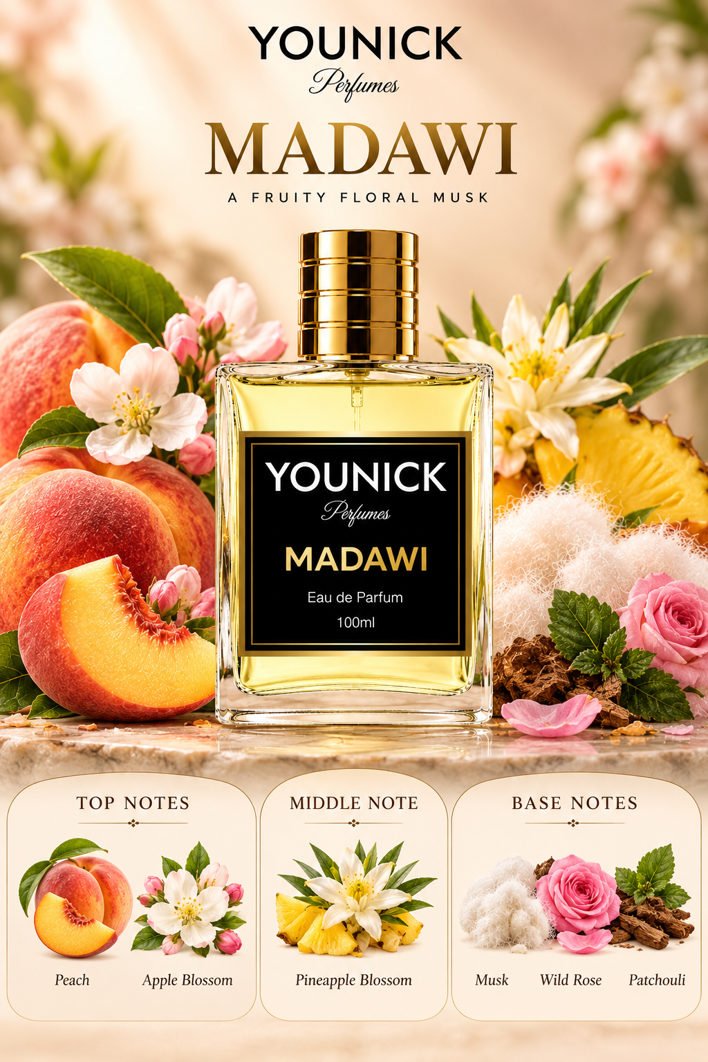 YOUNICK MADAWI Eau De Parfum – Fruity Floral Musk Luxury Perfume for Men & Women (INSPIRED VERSION OF ARABIAN OUD MADAWI)