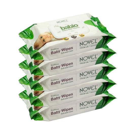 Novel Babio Baby Wipes Pack of 5 - 80*5=400 Wipes Pack