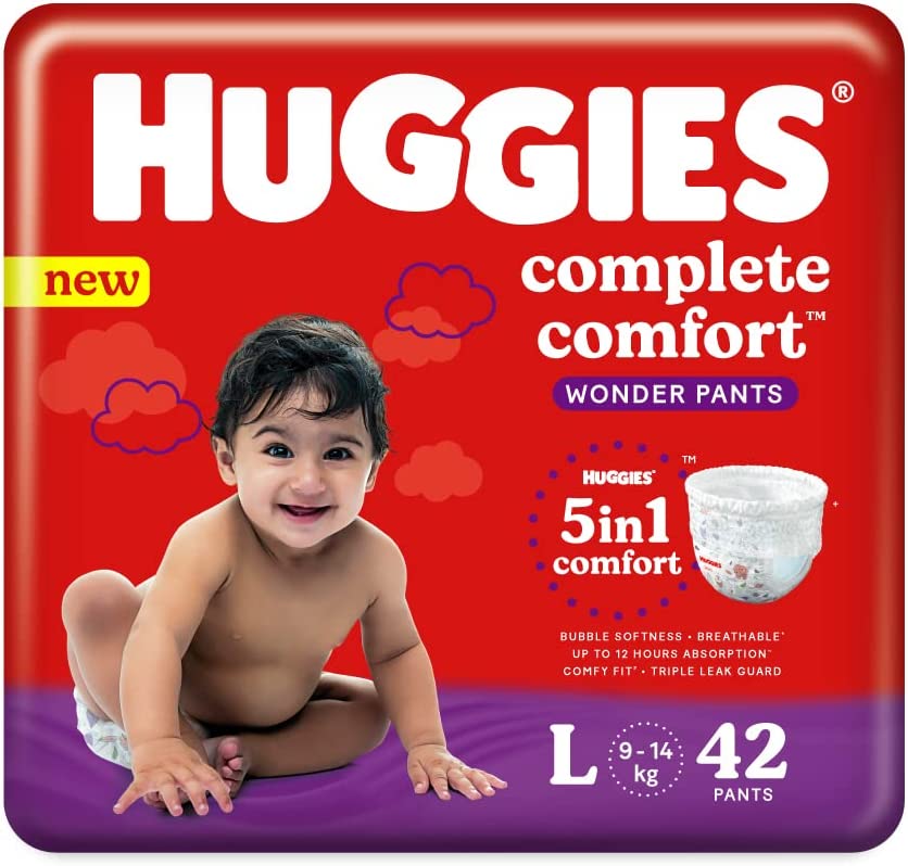 Huggies L 42 Wonder Pants Baby Diaper Pants Large Size (9-14kgs) India's Fastest Absorbing Diaper