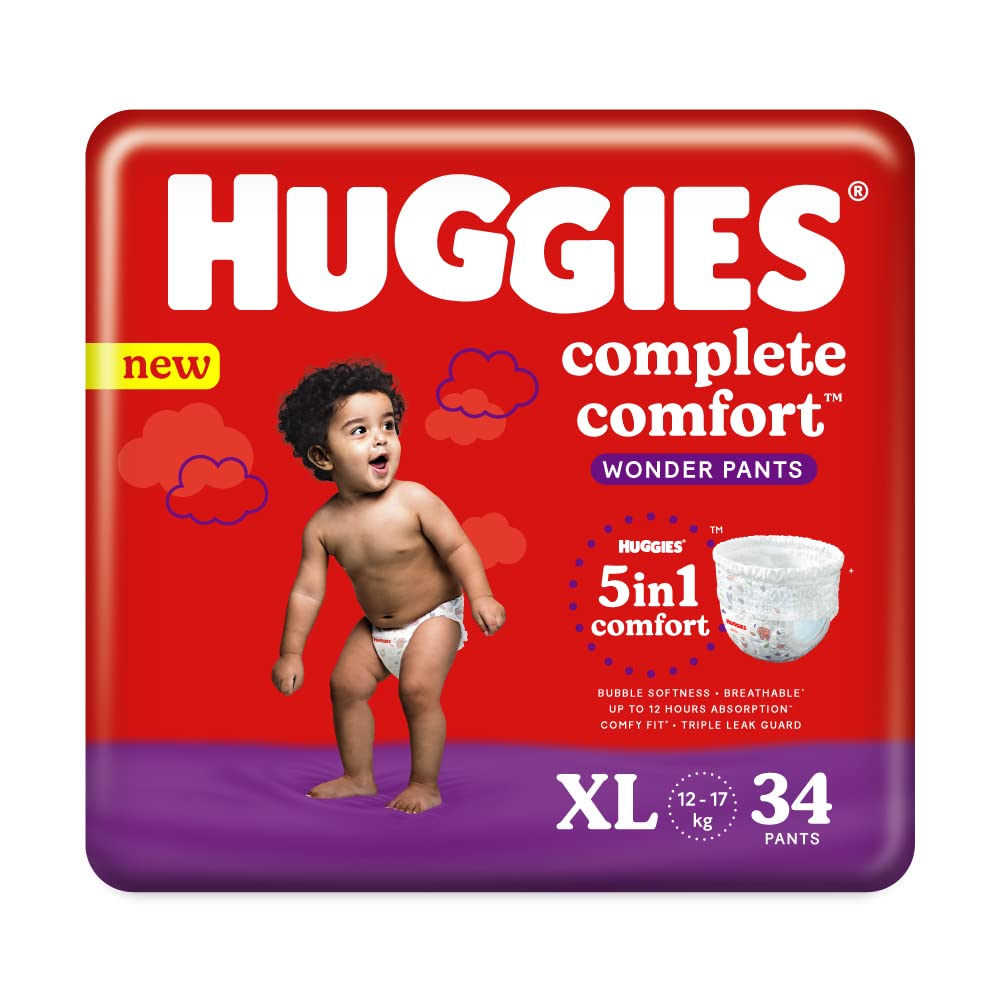 Huggies Wonder Pants, Extra Large (XL), Size Baby Diaper Pants, 12 - 17 kg, 34 count, with Bubble Bed Technology for comfort