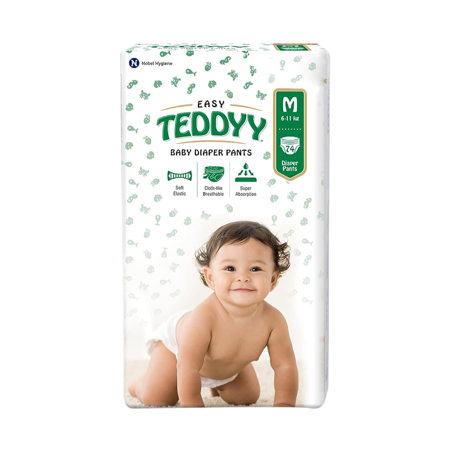 TEDDYY Baby Easy Pant Diapers Medium 74 Count (Pack of 1), 7-12 kgs, 12 hrs Leak Protection, Anti - Bacterial