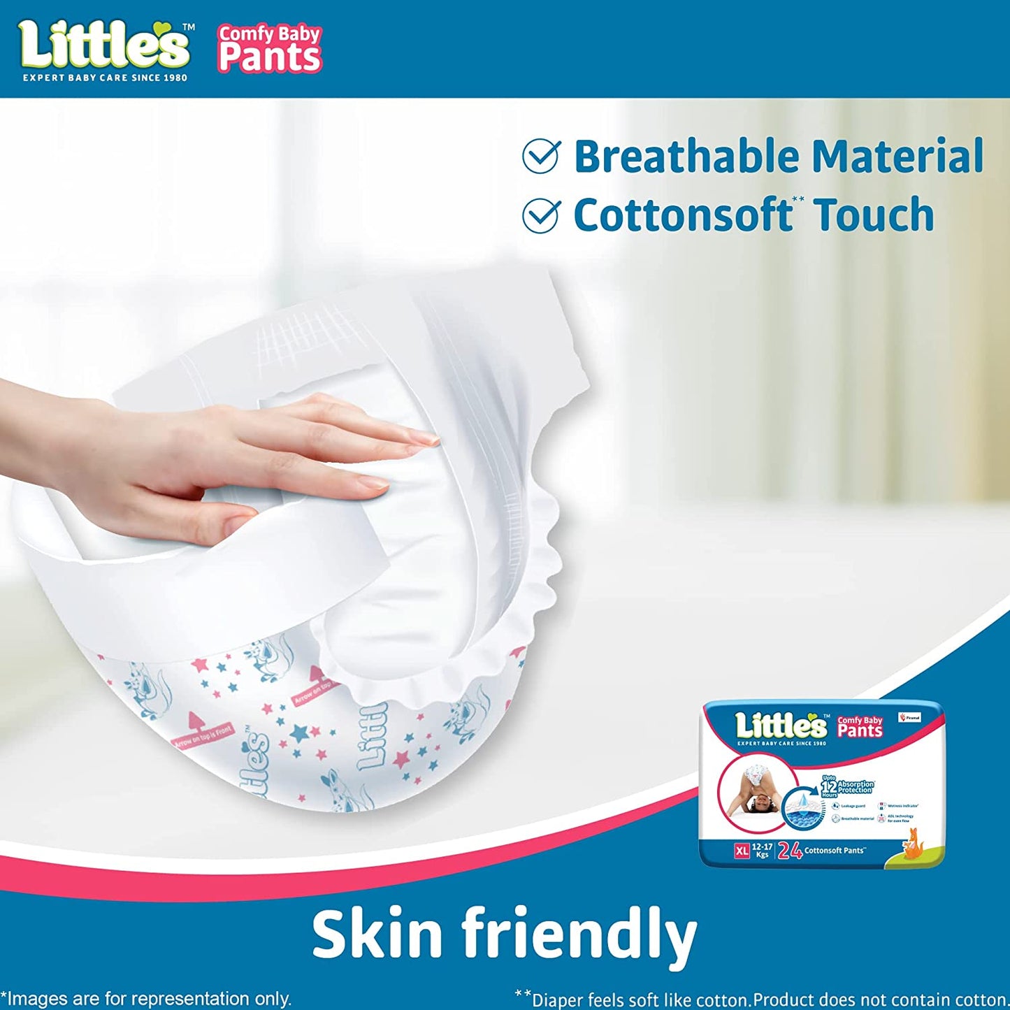 Little's Baby Pants Diapers XL26*2=52 Combo Pack 12 Hours Absorption, Extra Large Size, 12 - 17 kgs