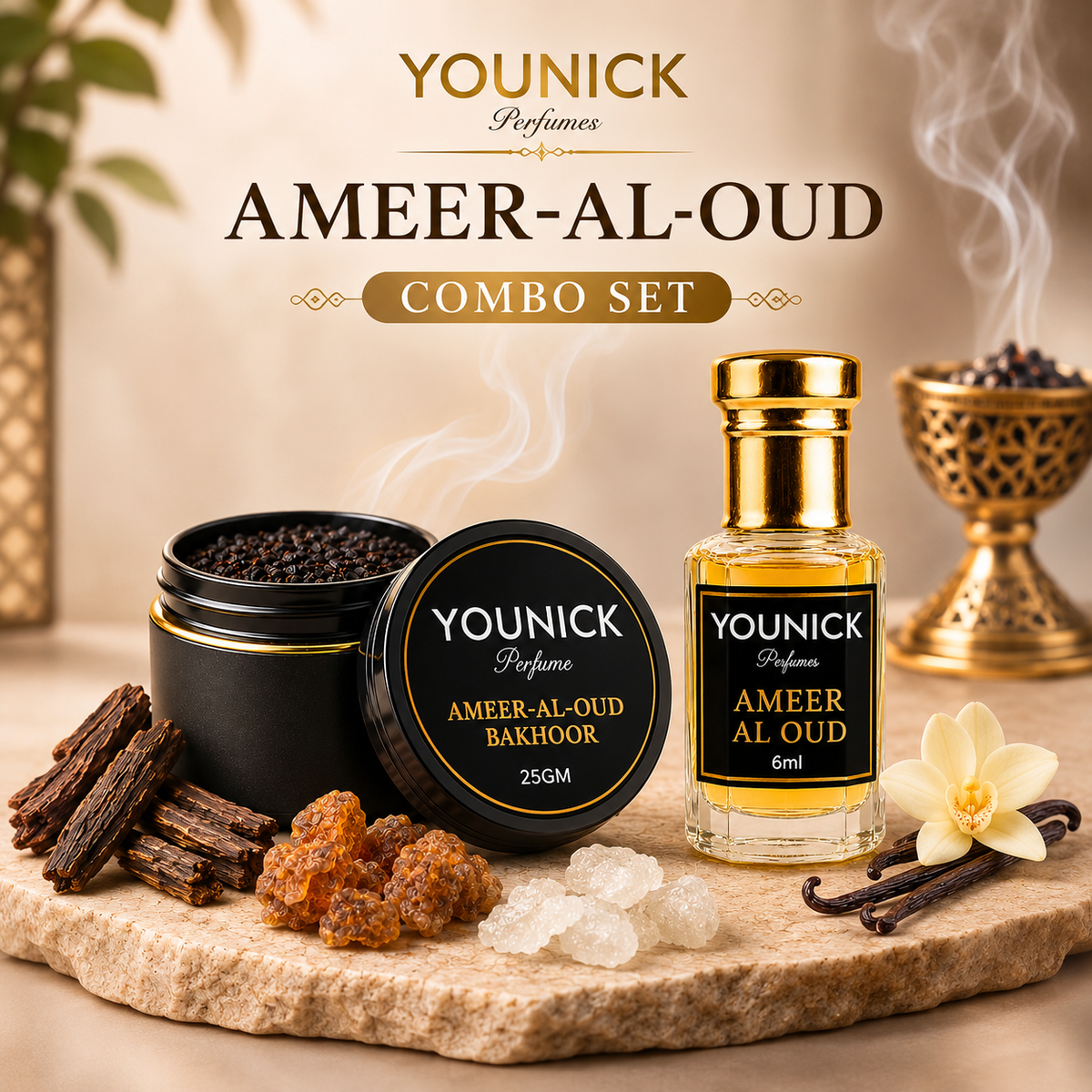 YOUNICK Ameer Al Oud Bakhoor & Attar Combo