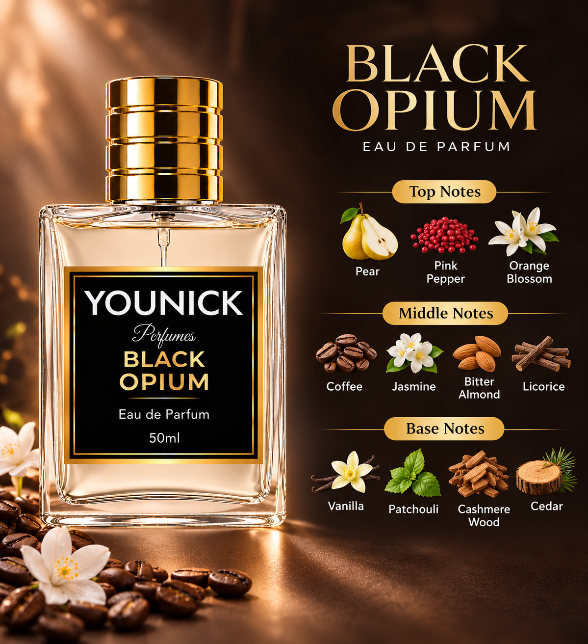 YOUNICK Black Opium Eau de Parfum – An Addictive Blend of Coffee, Vanilla & Florals