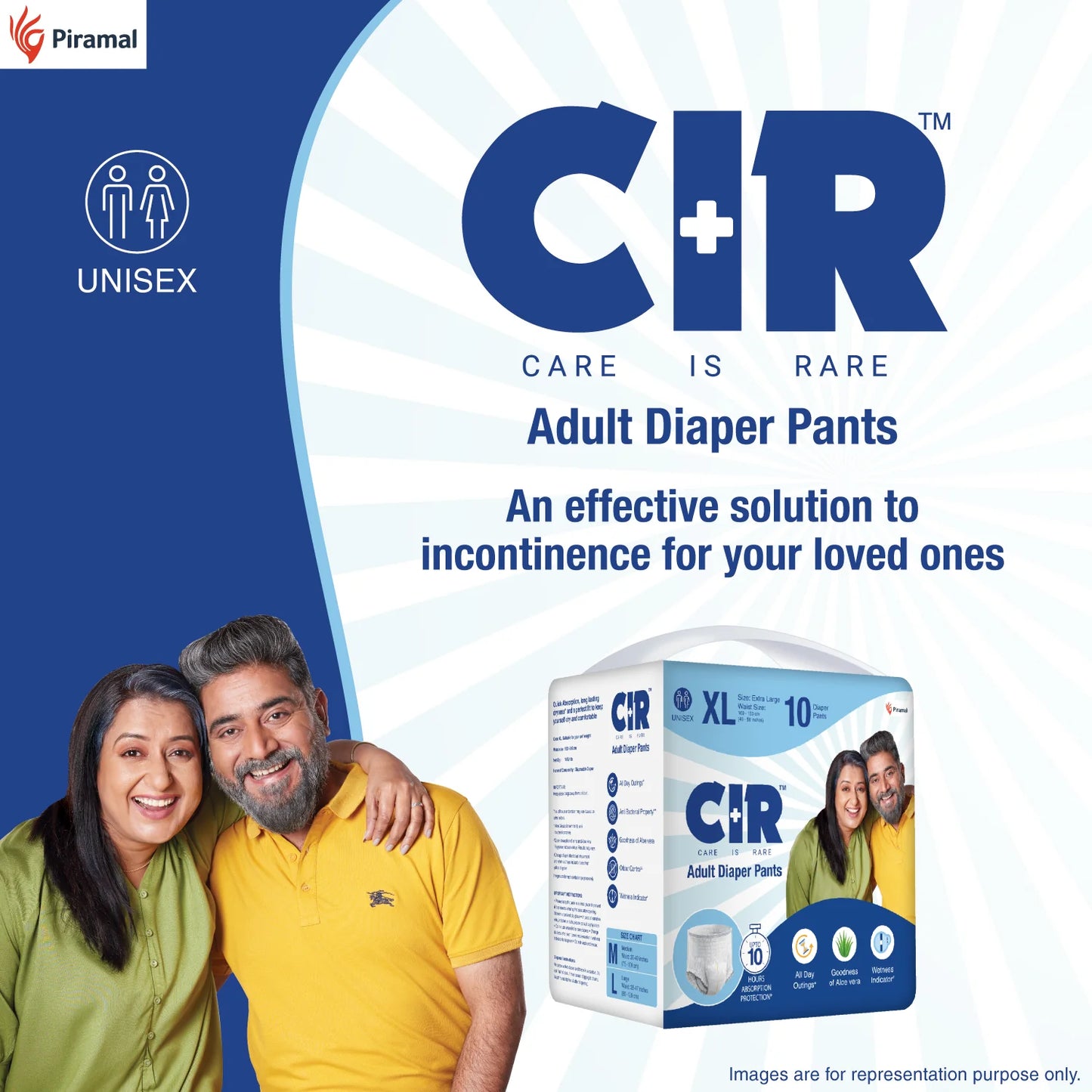 CIR Adult Diaper Pants XL (100-150cm I 40" inch- 59inch") Unisex, 10 hours absorption Adult Diapers - XL 10 Pieces