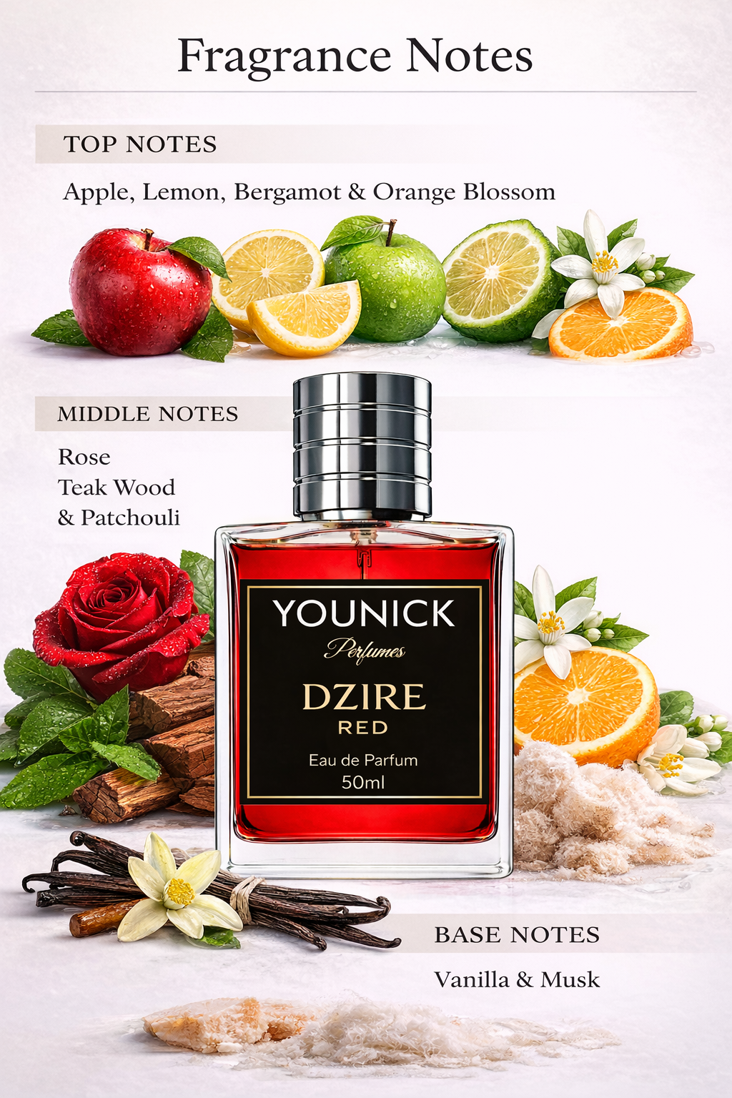 YOUNICK DZIRE RED Eau De Parfum for Men – Warm Spicy Woody Signature Fragrance