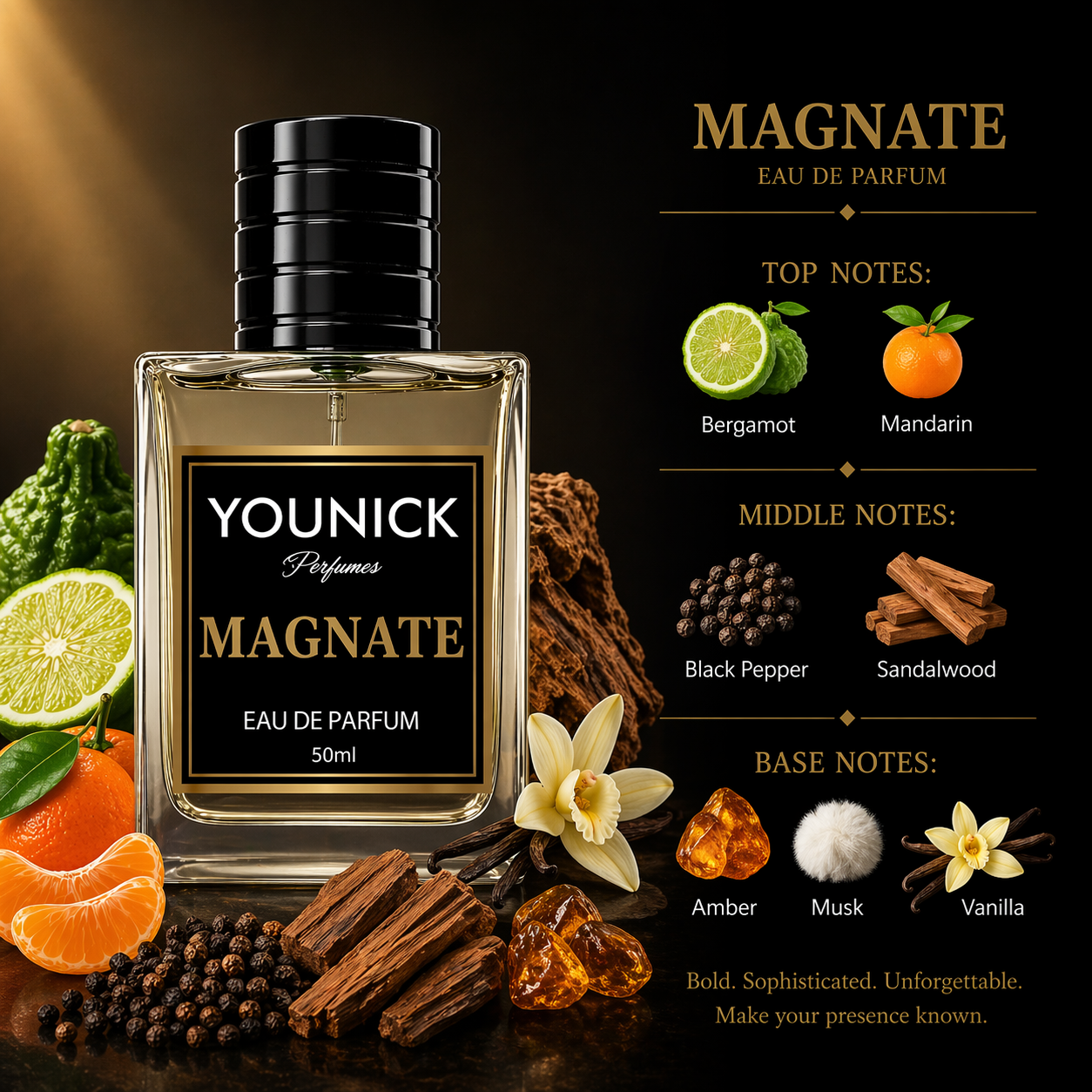 YOUNICK MAGNATE PERFUME 50ML, STRONG FRENCH FRAGRANCE EAU DE PARFUM