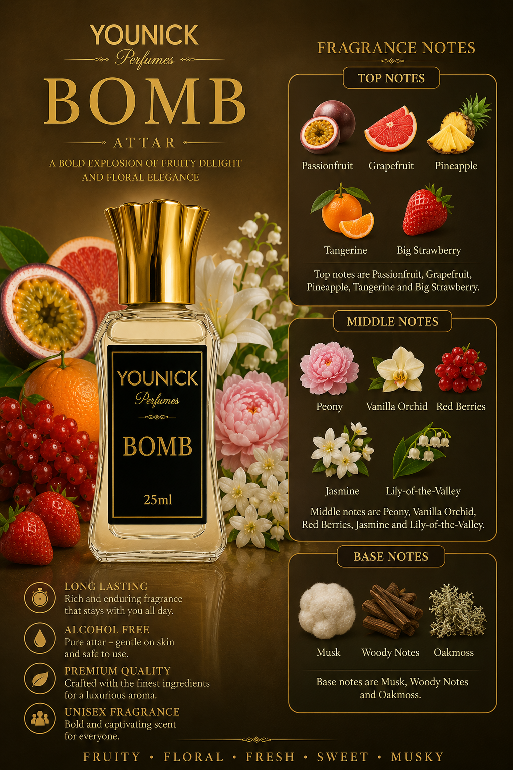 YOUNICK BOMB Attar | Premium Fruity Floral Long-Lasting Perfume Oil