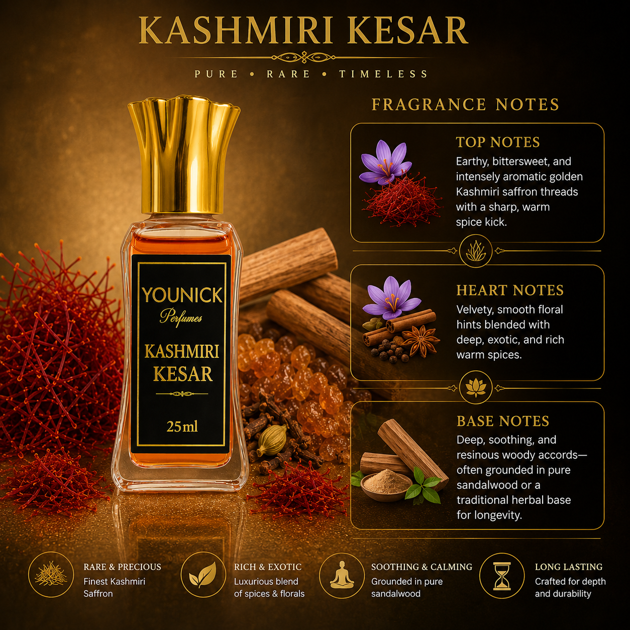 YOUNICK Kashmiri Kesar Attar – Premium Saffron & Sandalwood Fragrance | Long Lasting Attar