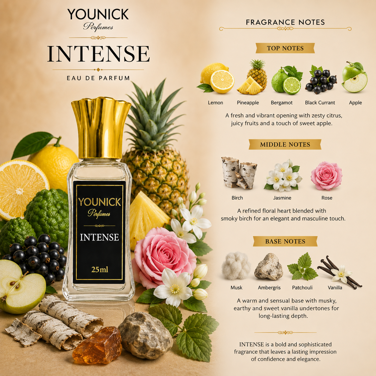 YOUNICK Intense Attar Perfume Oil – Premium Long-Lasting Fragrance | Lemon, Pineapple, Bergamot, Black Currant, Jasmine & Musk