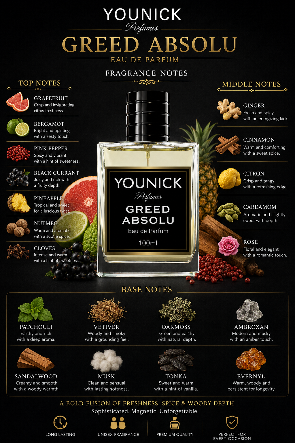 YOUNICK GREED ABSOLU Eau de Parfum | Premium Unisex Perfume  |  Inspired By Absolu Aventus By Creed