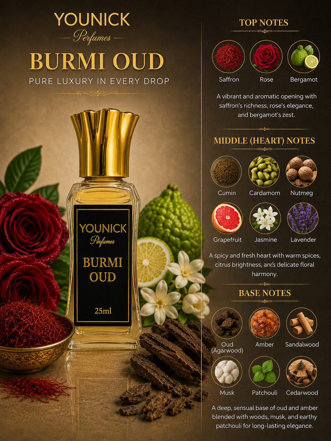 YOUNICK Burmi Oud Attar – Premium Long-Lasting Oud Fragrance | 6ml / 12ml / 25ml