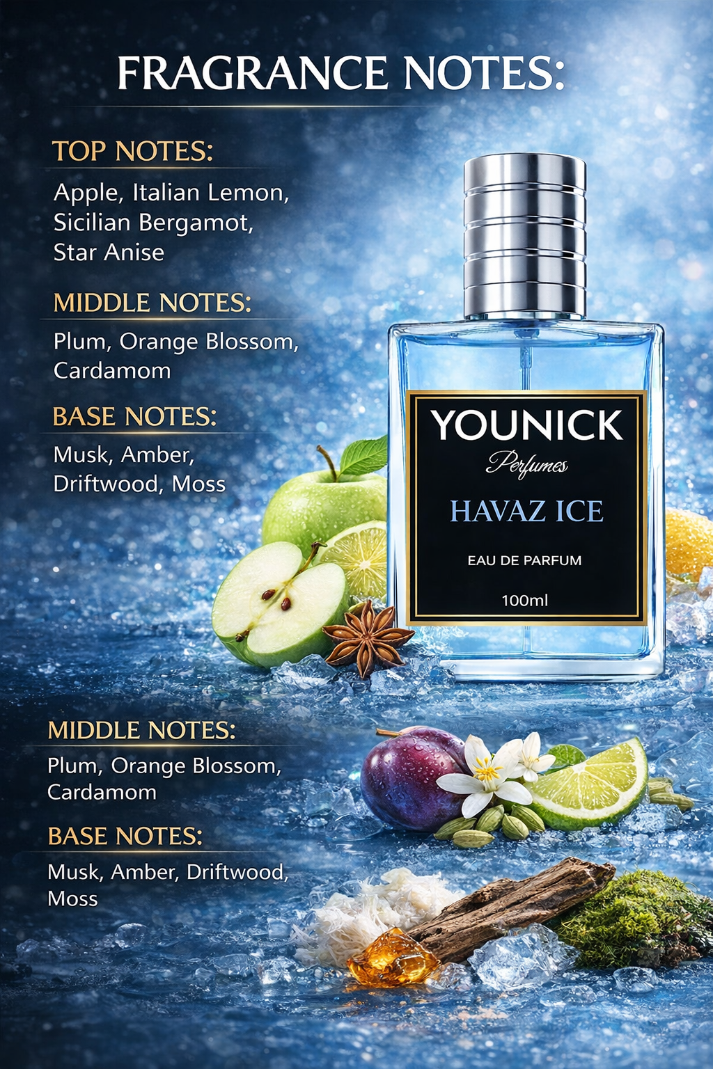 Havaz Ice by YOUNICK Eau De Parfum – Fresh Aquatic Fragrance