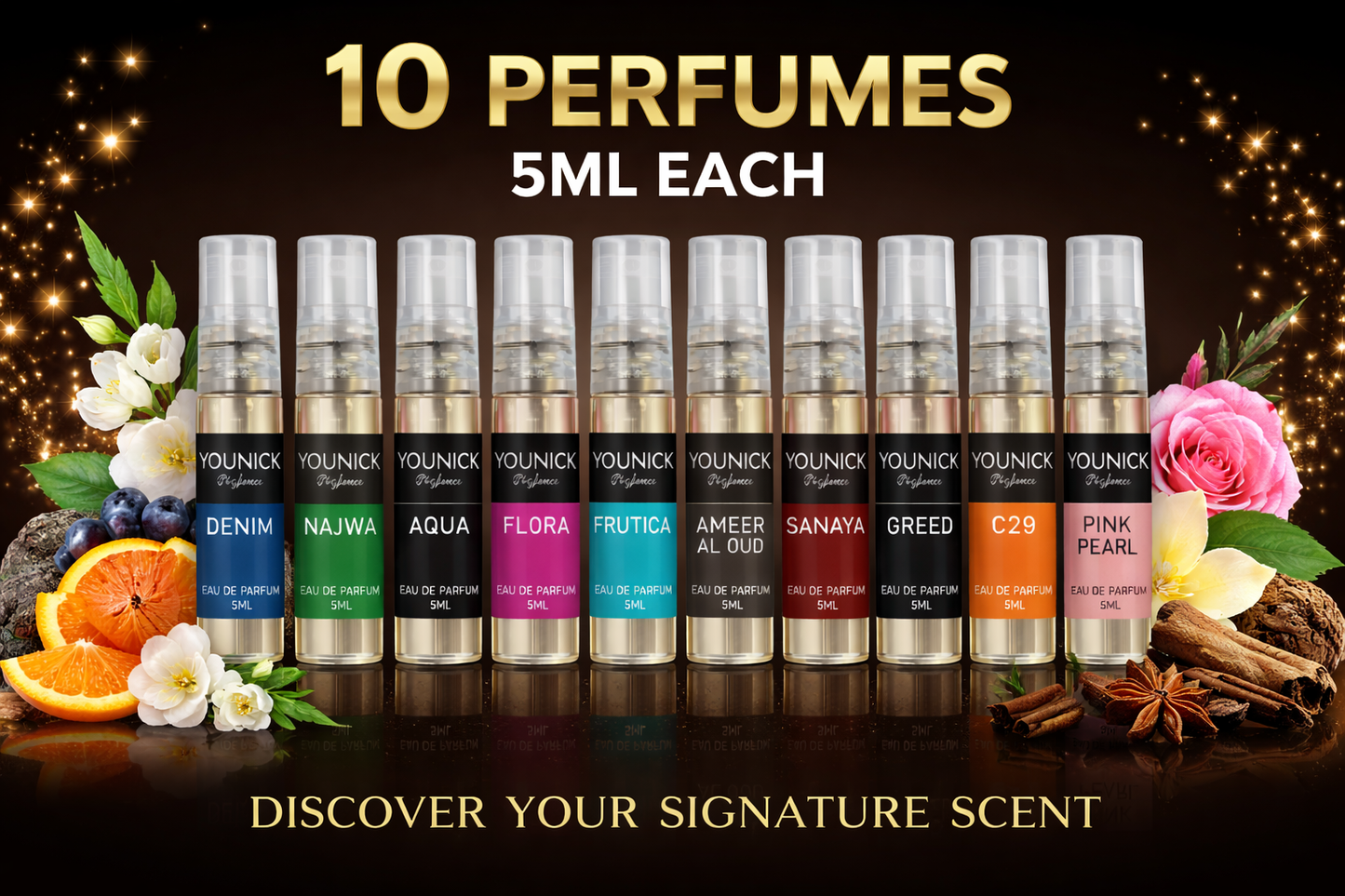 Designer Perfumes Set - 10 Long-Lasting Perfumes for Men and Women (5ml*10pcs) by YOUNICK Perfumes
