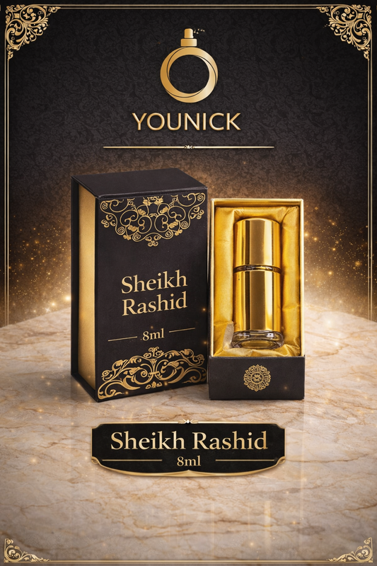 Sheikh Rashid Premium Attar 8ml Roll-On by YOUNICK – Luxury Oud, Rose, Sandalwood & Musk Long-Lasting Concentrated Perfume Oil