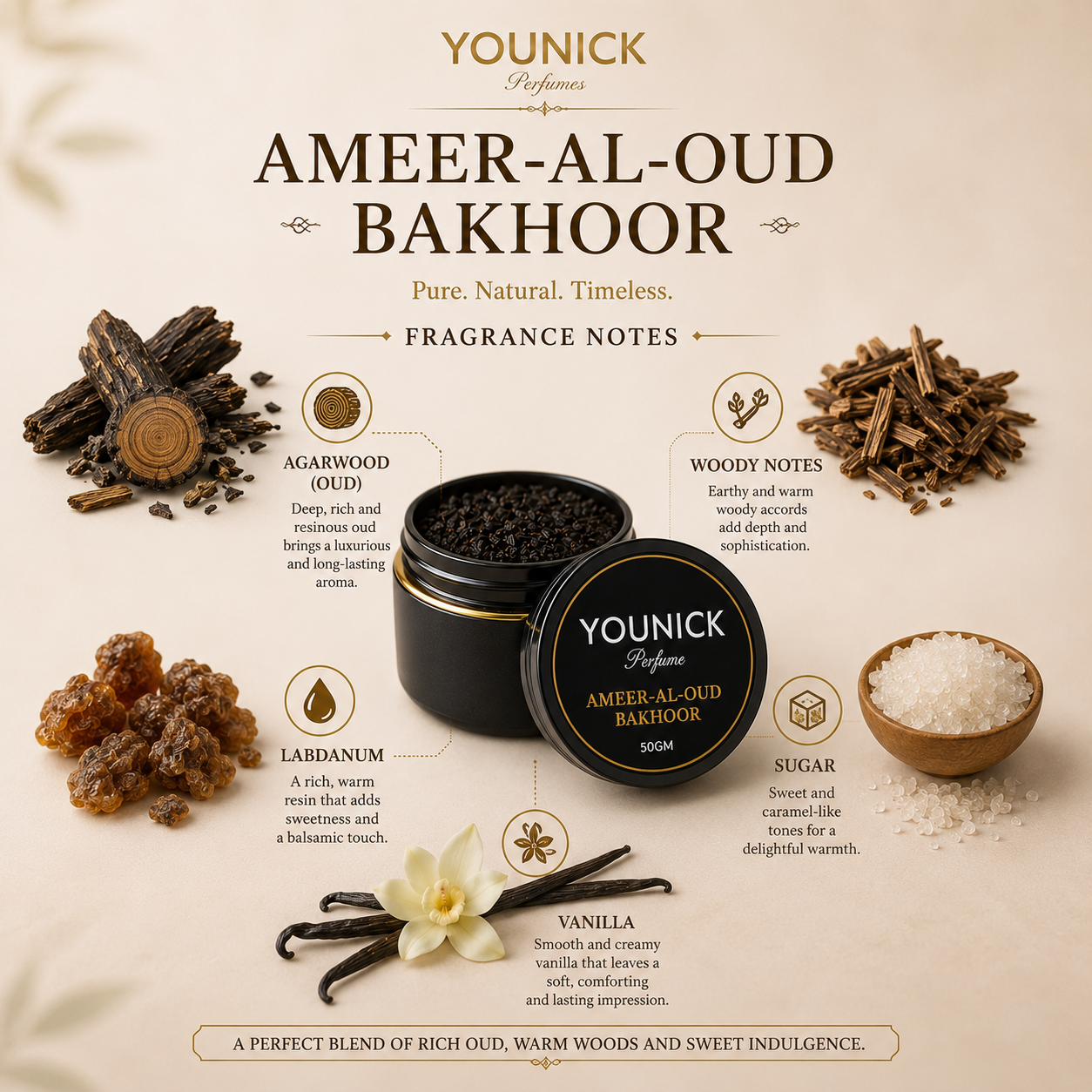YOUNICK Ameer Al Oud Bakhour Chips | Premium Oud Incense | Rich Woody Aroma | Long-Lasting Home Fragrance | 25g / 50g
