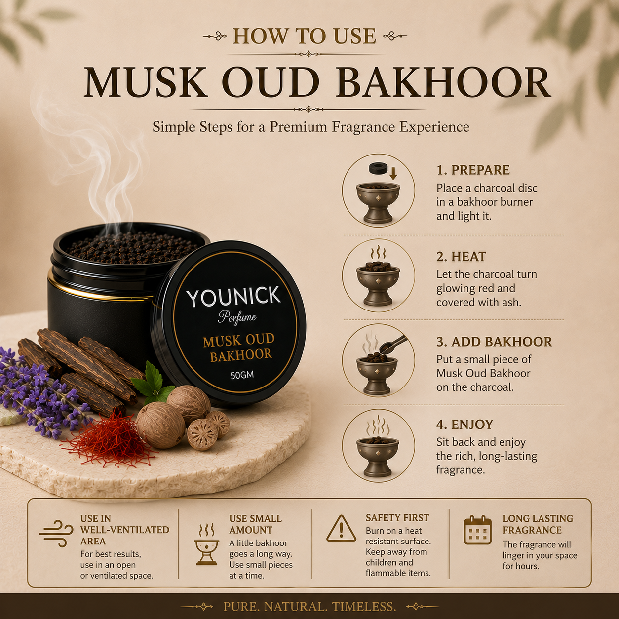 YOUNICK Musk Oud Bakhoor Chips | Premium Aromatic Incense | Rich Oud, Musk & Spices | Long Lasting Home Fragrance