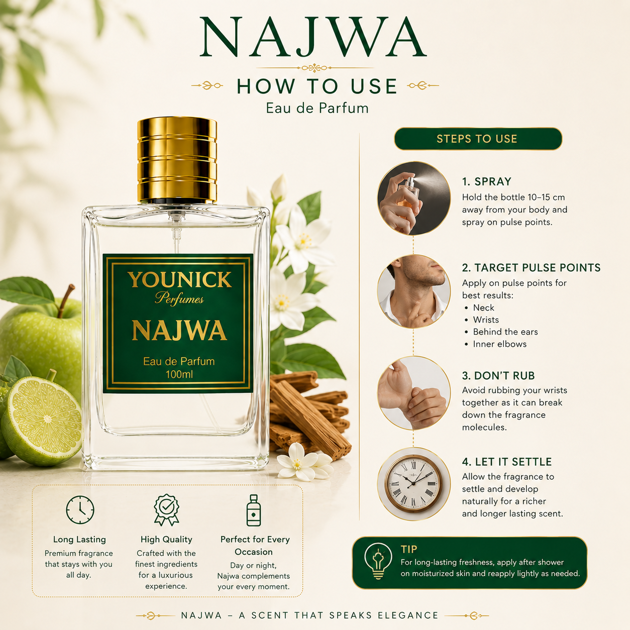 YOUNICK NAJWA Eau de Parfum for Men & Women | Premium Long Lasting Unisex Perfume | Fresh Fruity Floral Woody Fragrance