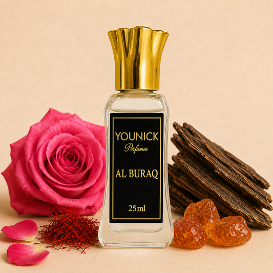 YOUNICK AL BURAQ Premium Attar (BUY 1 GET 1 FREE) | Long Lasting Alcohol-Free Concentrated Perfume Oil | Rose, Oud, Saffron, Amber & Musk | Unisex