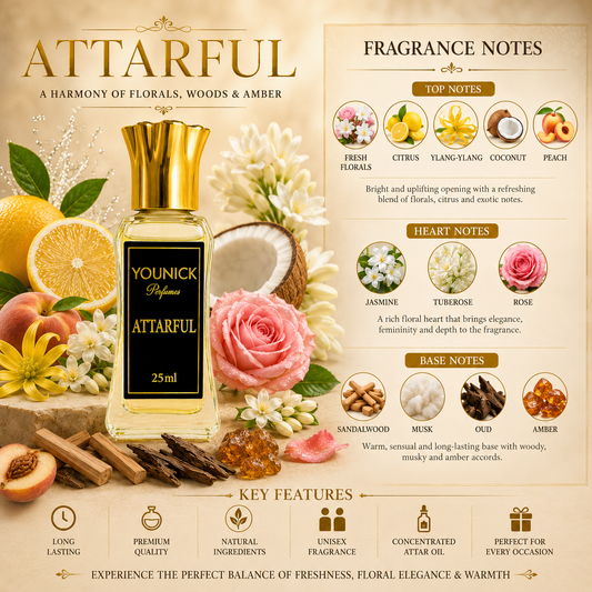 YOUNICK ATTARFUL Premium Attar Perfume Oil | Long Lasting Alcohol-Free Unisex Attar | Floral, Citrus, Oud & Amber