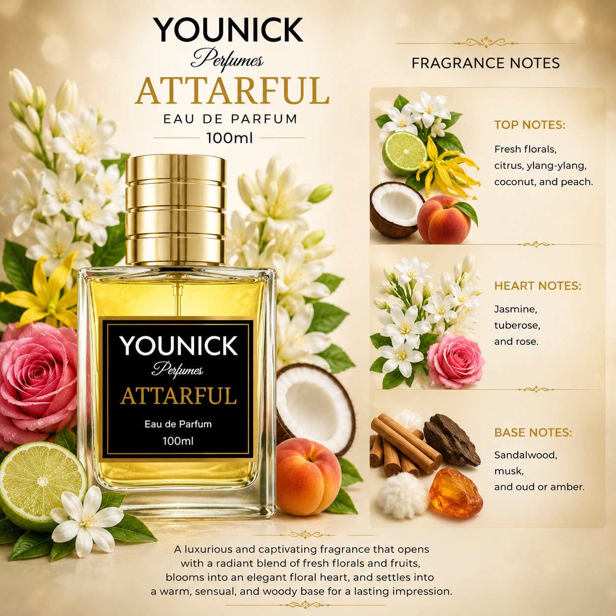 YOUNICK ATTARFUL Eau De Parfum for Men & Women | Premium Floral Fruity Woody Fragrance | Long Lasting Perfume