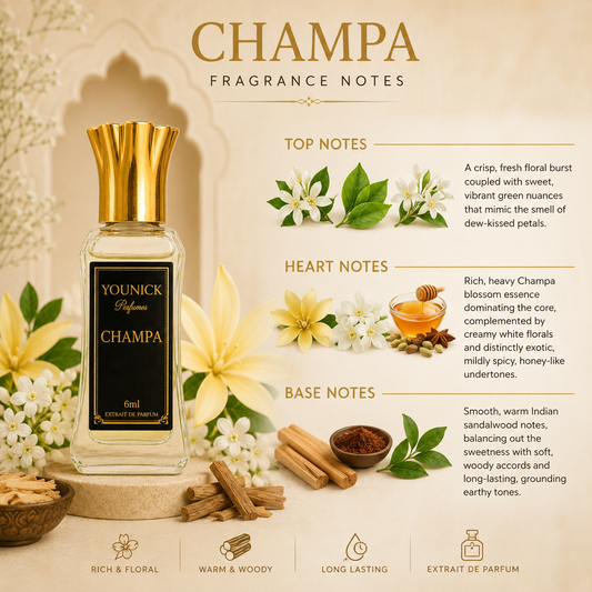YOUNICK Champa Attar – Premium Floral Sandalwood Attar | Long Lasting Concentrated Perfume Oil
