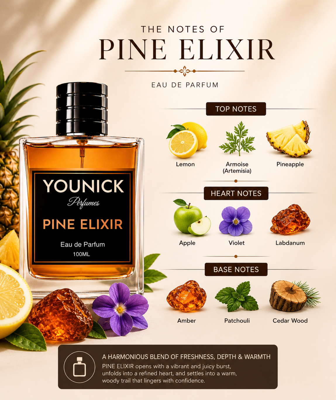 PINE ELIXIR by YOUNICK | Eau De Parfum| Fresh Fruity Woody Perfume for Men