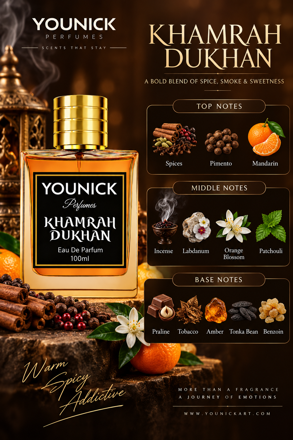 YOUNICK Khamrah Dukhan Eau De Parfum – Inspired Version of Khamrah Dukhan by Lattafa | Warm Spicy & Smoky Fragrance