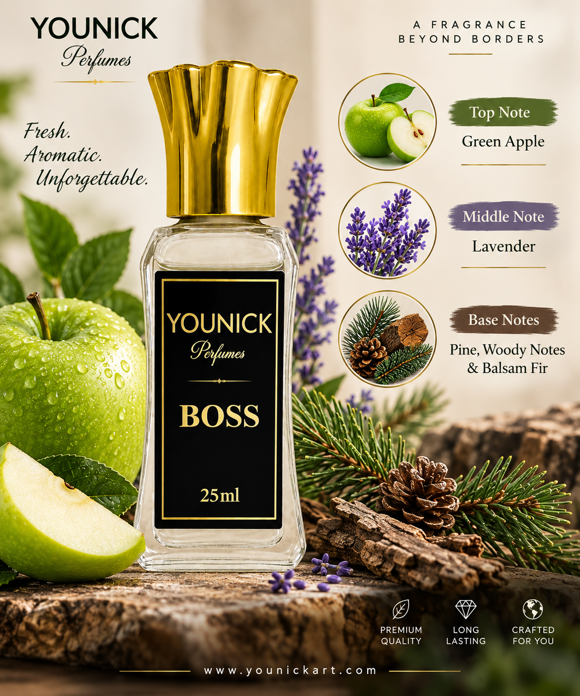 YOUNICK BOSS Attar – Fresh Green Apple, Lavender & Woody Pine Fragrance