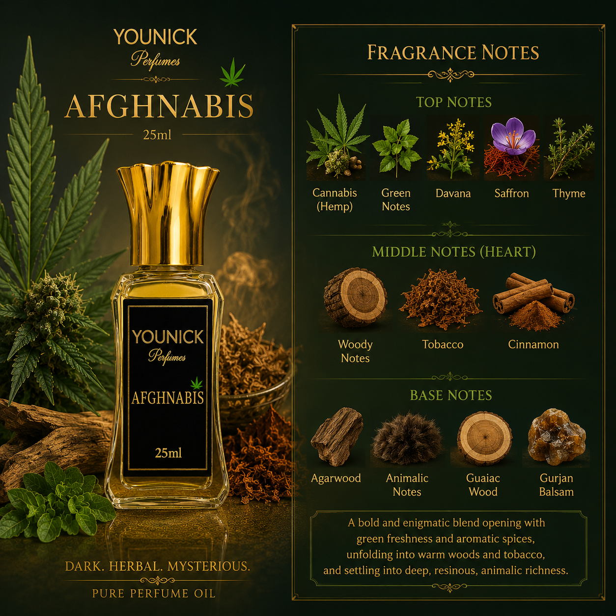 YOUNICK Afghanabis Perfume Oil – Cannabis, Green & Woody Fragrance