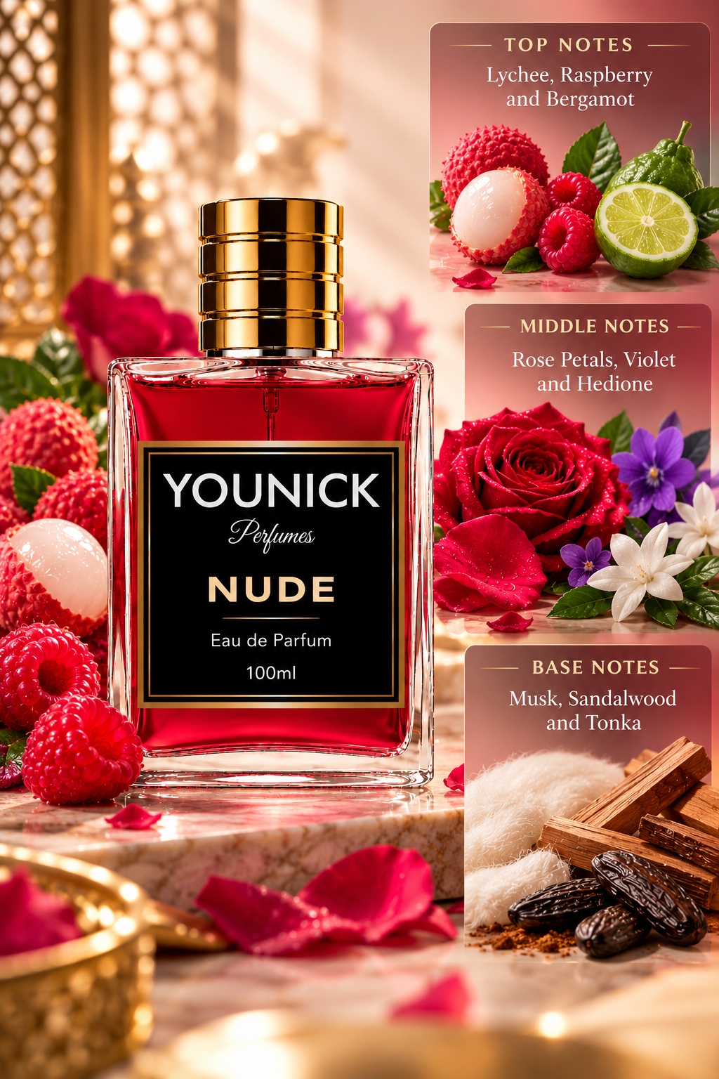 YOUNICK NUDE Eau de Parfum Inspired by Nude by Titan Skinn – Lychee, Raspberry & Rose Fragrance