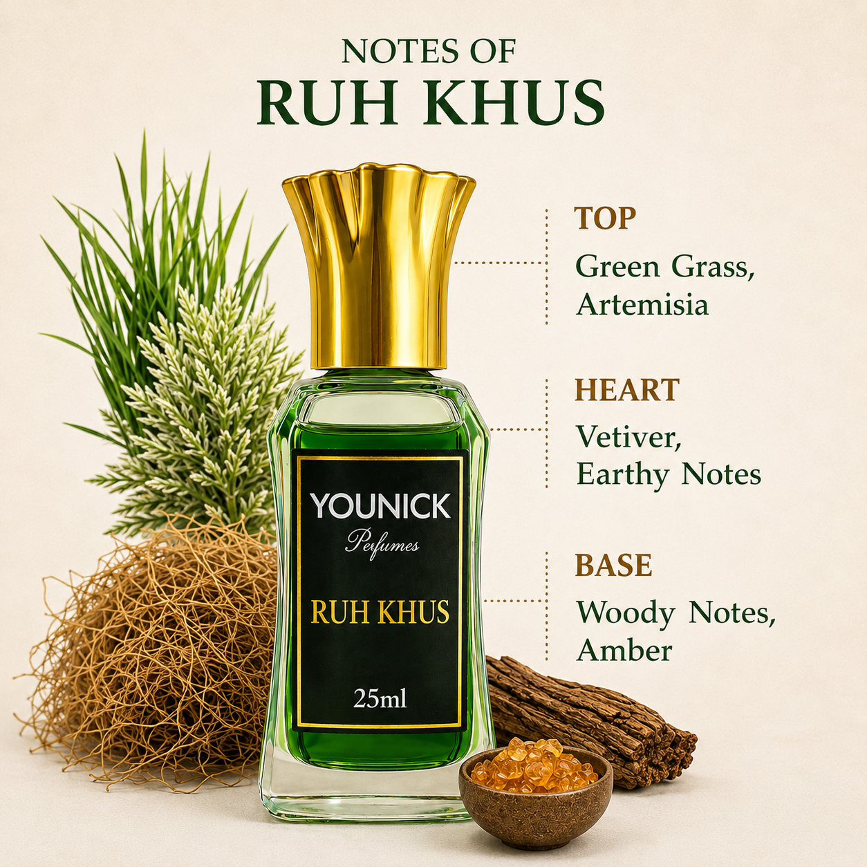 YOUNICK Ruh Khus Attar – Natural Vetiver Perfume Oil | Long Lasting Earthy Attar | Alcohol Free