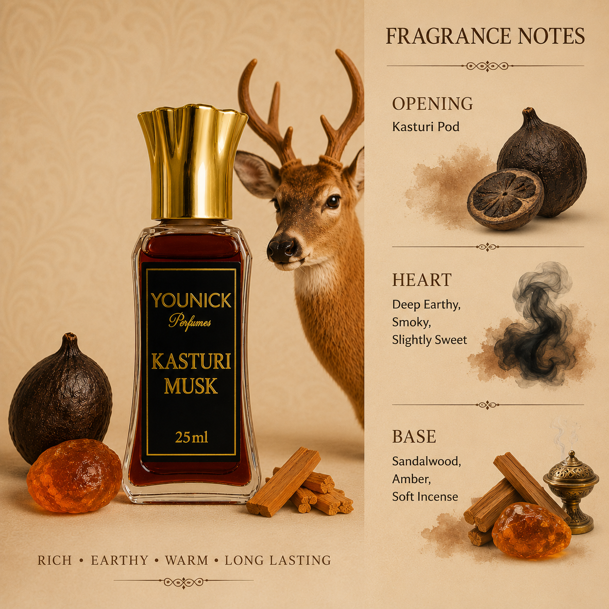 YOUNICK Kasturi Musk Attar – Deep Earthy & Smoky Musk Fragrance | Long Lasting Unisex Attar