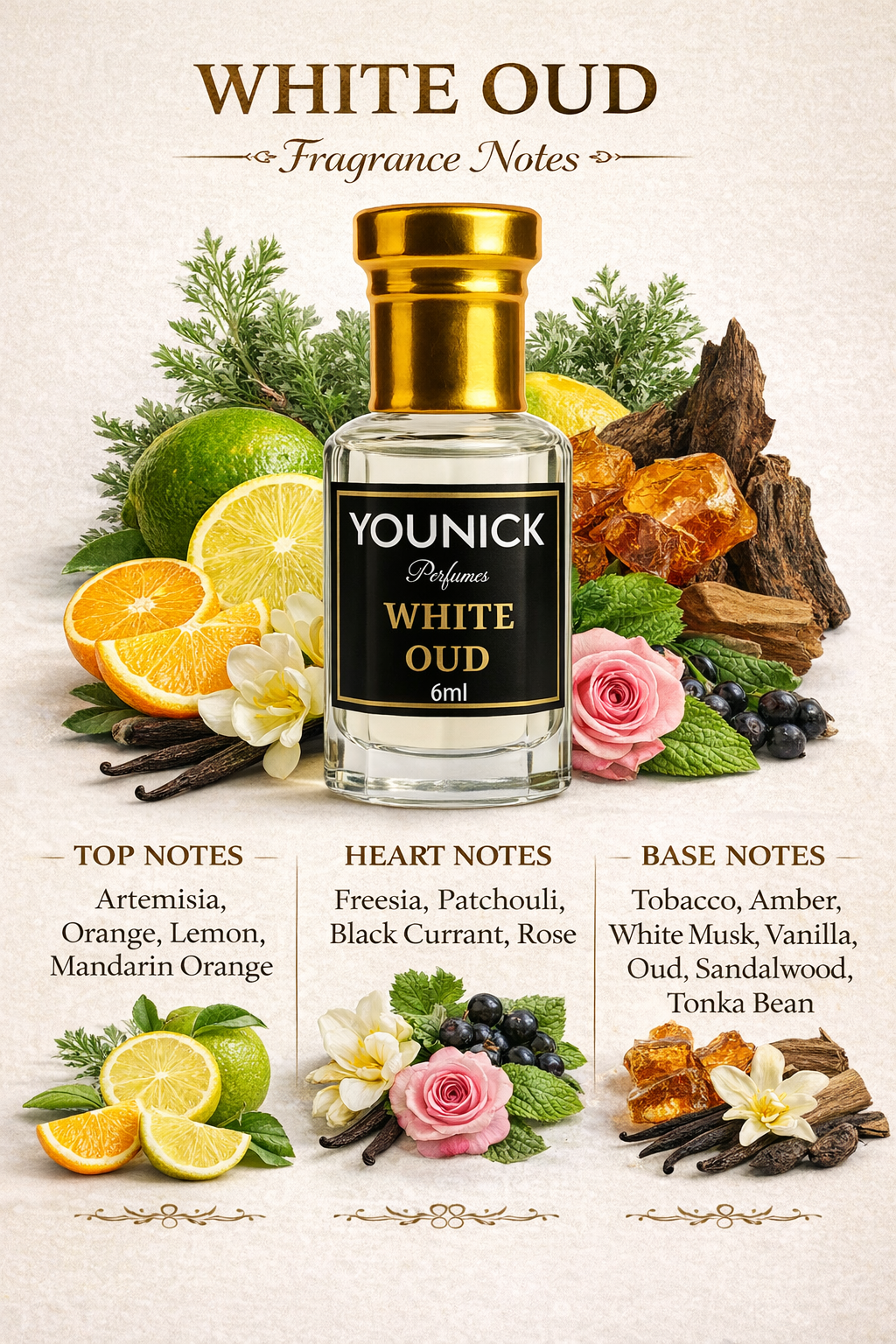 YOUNICK Arabic Attar Combo – Ameer Al Oud, Najwa & White Oud | 3 × 6ml Long Lasting Alcohol-Free Attars for Men & Women