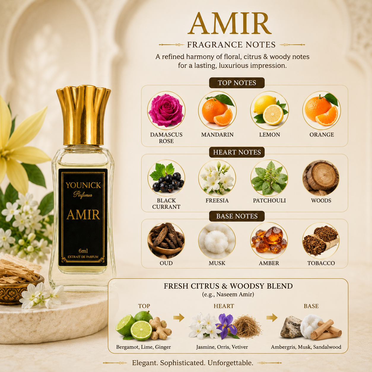 YOUNICK AMIR Premium Attar (BUY 1 GET 1) | Long Lasting Alcohol-Free Concentrated Perfume Oil | Floral Citrus Woody Fragrance