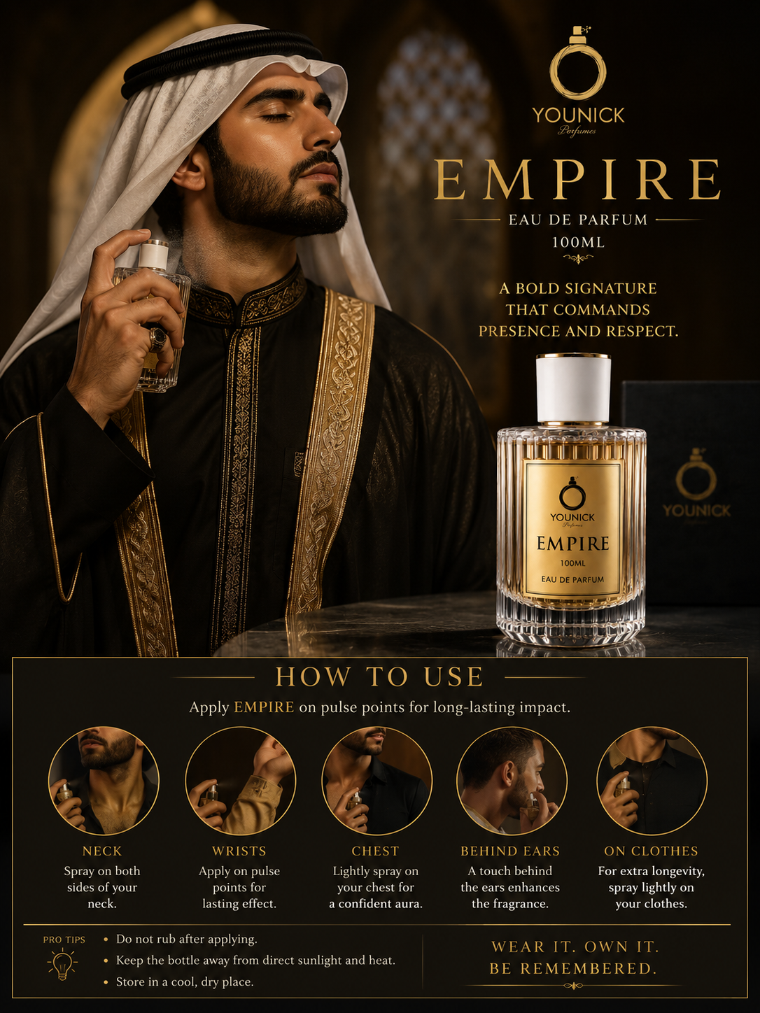 YOUNICK Empire Eau de Parfum-100ml | Premium Long-Lasting Luxury Perfume for Men | Rich Saffron, Oudh & Amber Fragrance