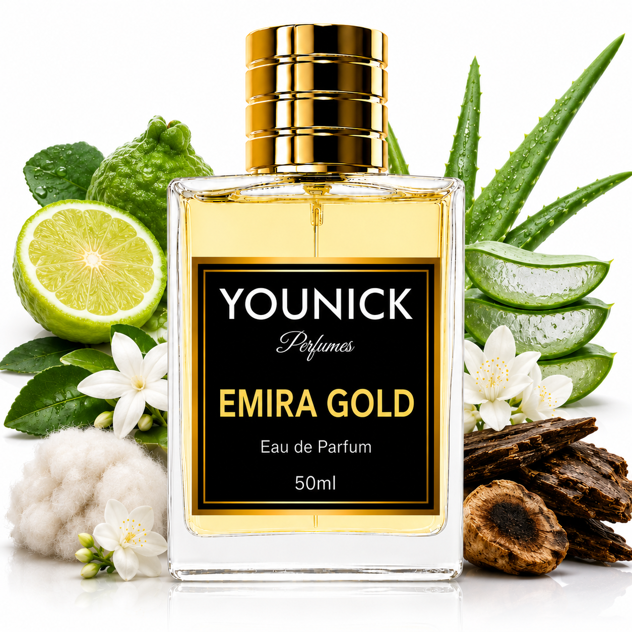 YOUNICK Emira Gold Eau de Parfum Inspired By 卂meerat 卂l 卂rab by 🅰sdααf Lαtt₳f₳ | Premium Long-Lasting Unisex Perfume | Fresh Citrus, White Musk & Oud Fragrance