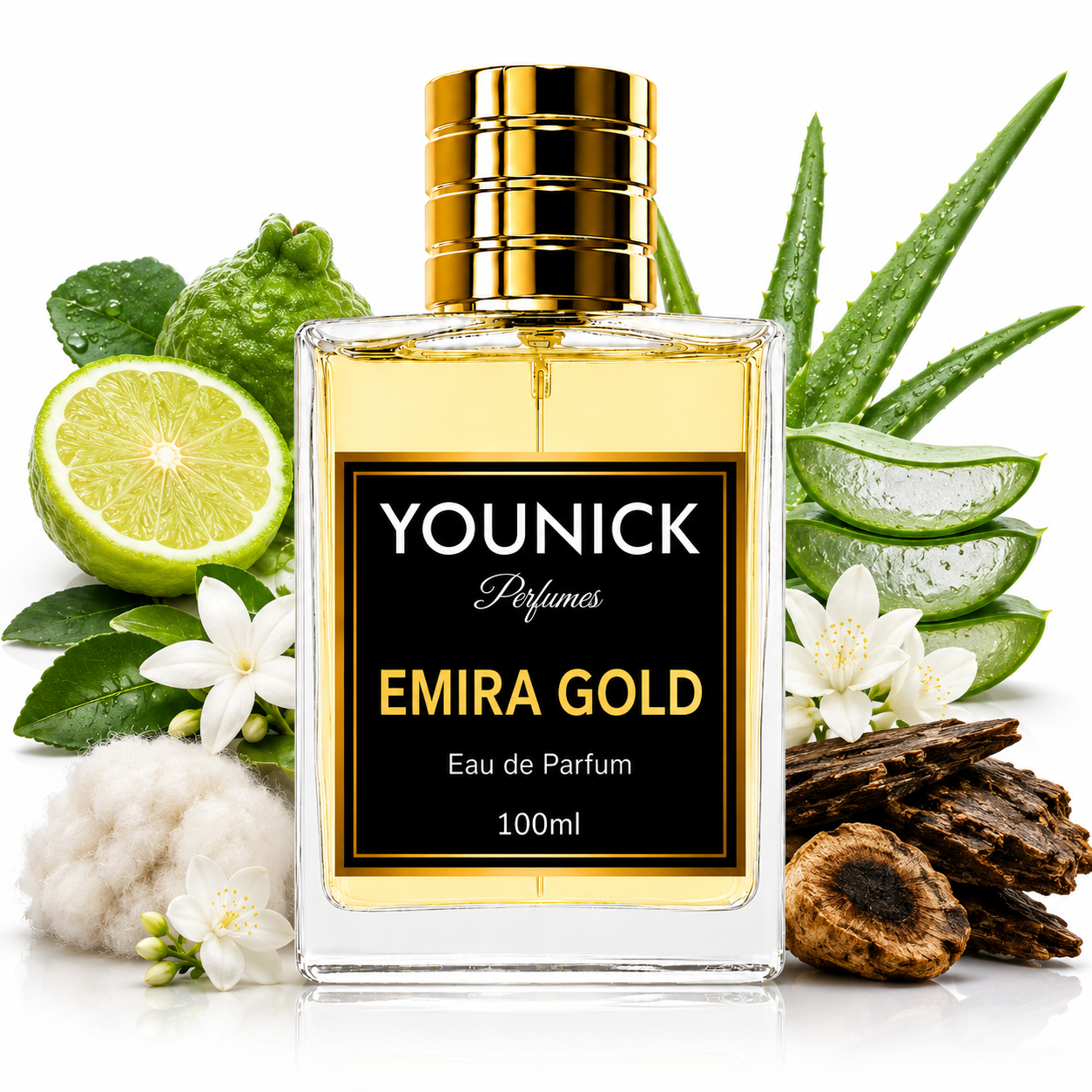 YOUNICK Emira Gold Eau de Parfum Inspired By 卂meerat 卂l 卂rab by 🅰sdααf Lαtt₳f₳ | Premium Long-Lasting Unisex Perfume | Fresh Citrus, White Musk & Oud Fragrance