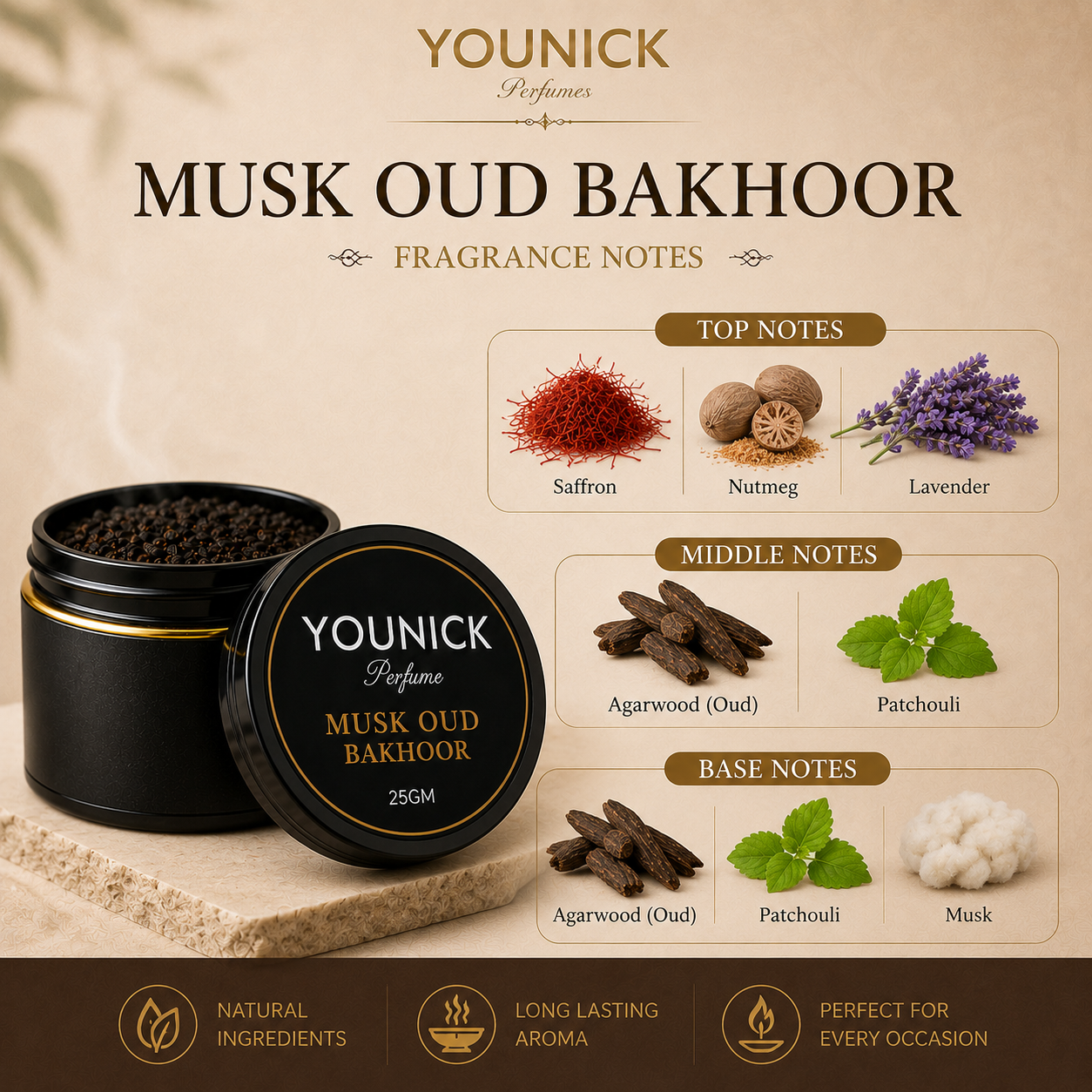 YOUNICK Musk Oud Bakhoor Chips | Premium Aromatic Incense | Rich Oud, Musk & Spices | Long Lasting Home Fragrance