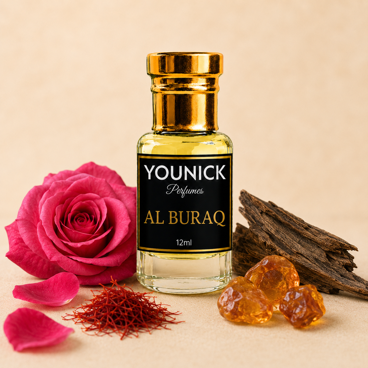YOUNICK AL BURAQ Premium Attar | Long Lasting Alcohol-Free Concentrated Perfume Oil | Rose, Oud, Saffron, Amber & Musk | Unisex