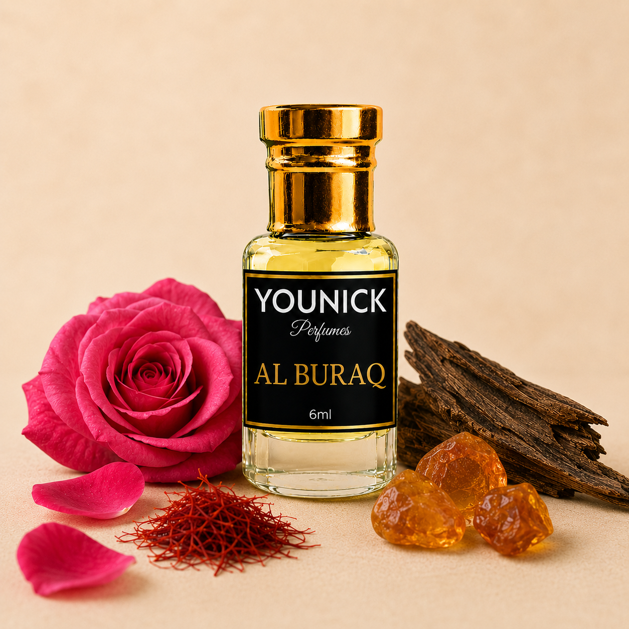 YOUNICK AL BURAQ Premium Attar | Long Lasting Alcohol-Free Concentrated Perfume Oil | Rose, Oud, Saffron, Amber & Musk | Unisex