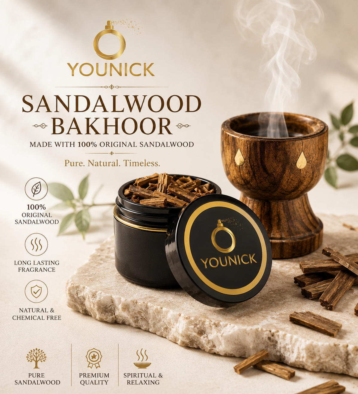 YOUNICK Sandalwood Bakhoor | 100% Original Sandalwood Chips | Natural Premium Incense